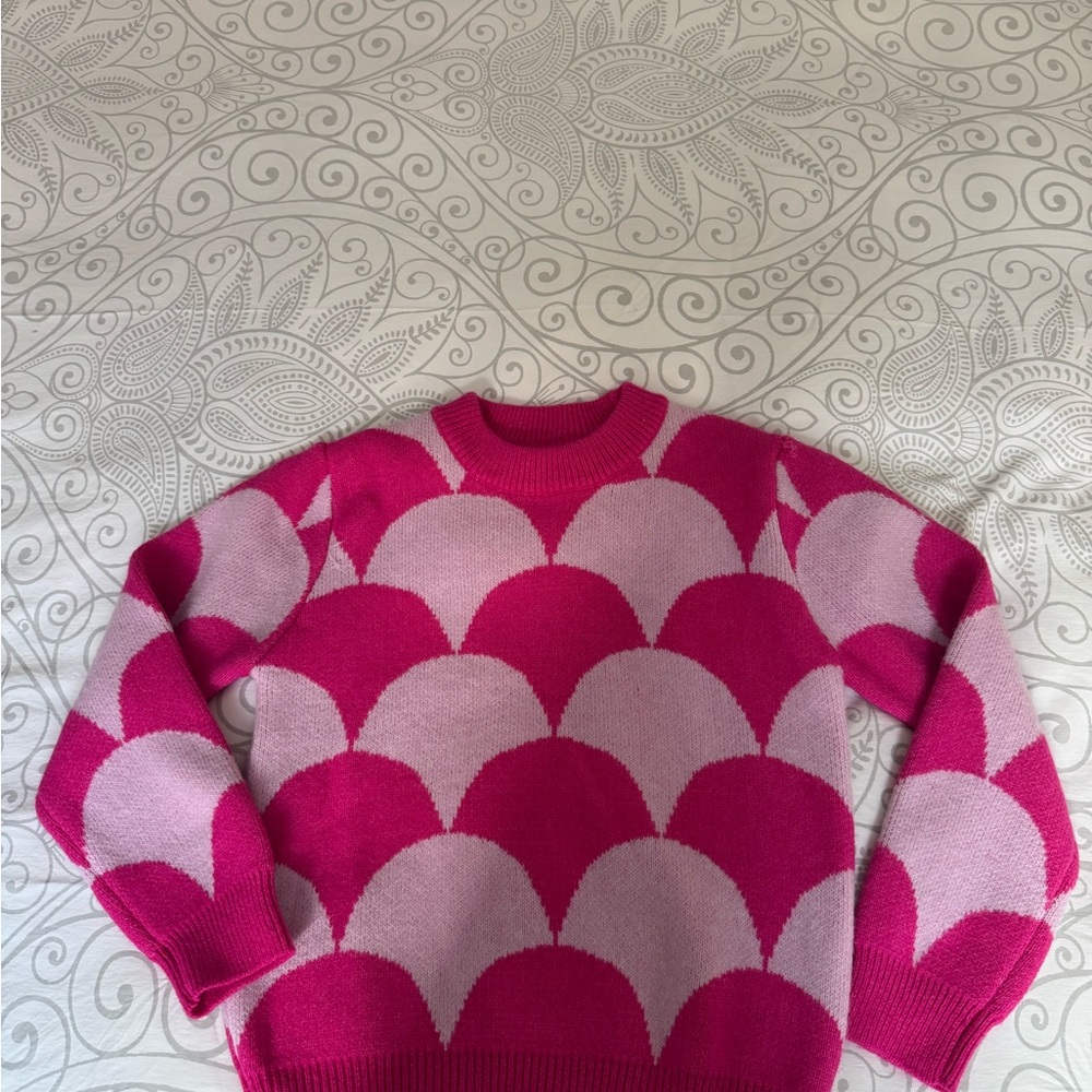 Pink Patterned Women's Sweater - Bright Pink & Light Pink